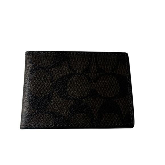 Coach Compact Billfold Wallet In Signature Canvas Mahogany Black - Picture 3 of 5